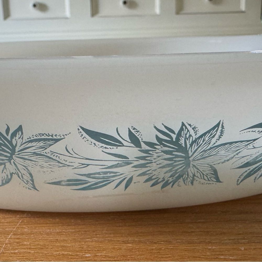 Glasbake Blue Thistle Divided Milk Glass Dish - Picture 2 of 5